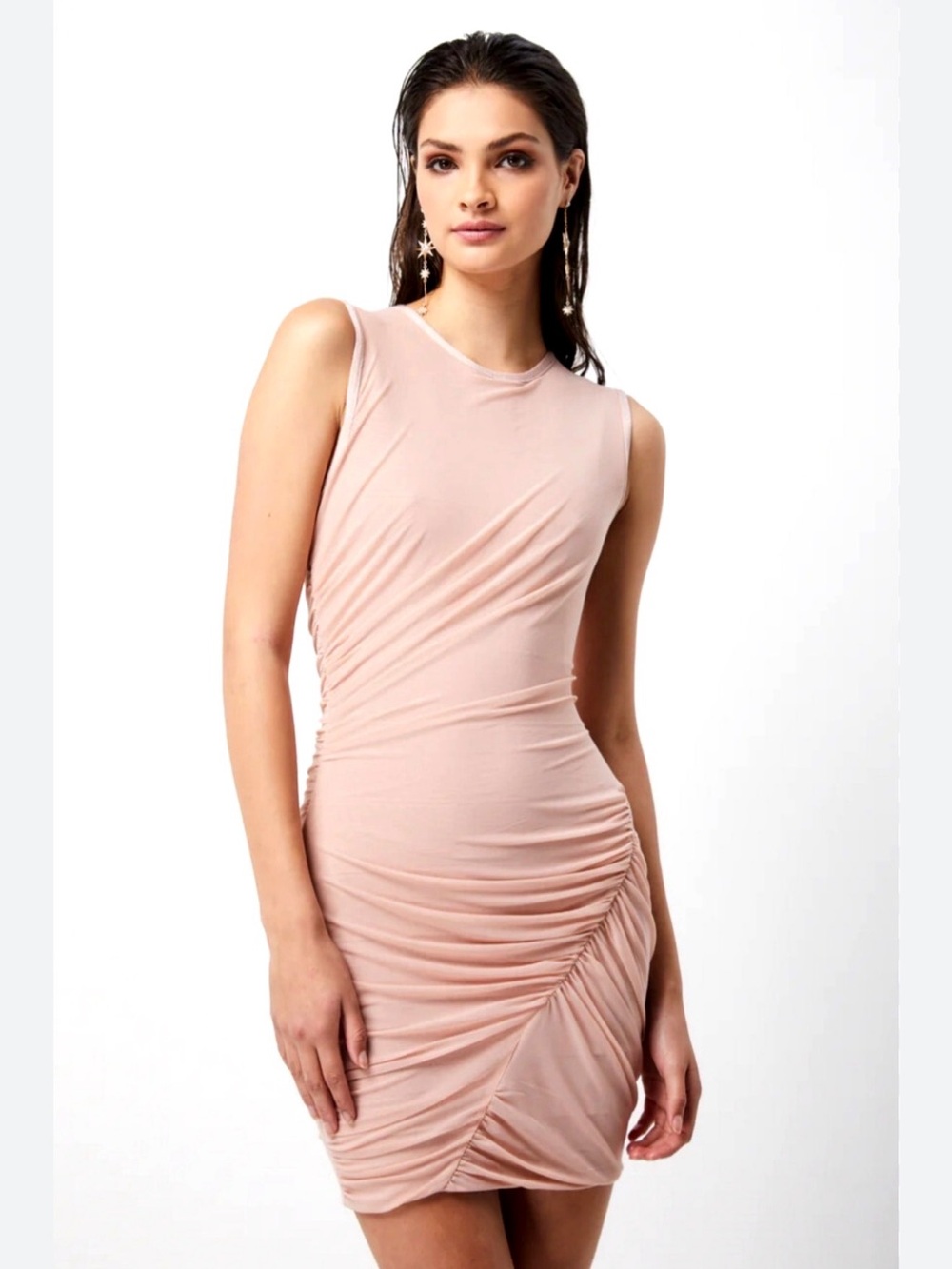 Elliatt Sleek Ruched Mini Dress in Blush